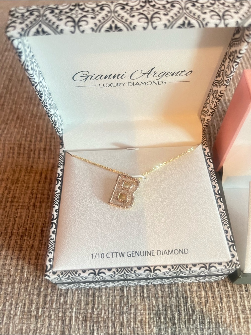 2 for 1 price Gold Initial 'B' Diamond Pendant Necklace 20 inches. B earrings.